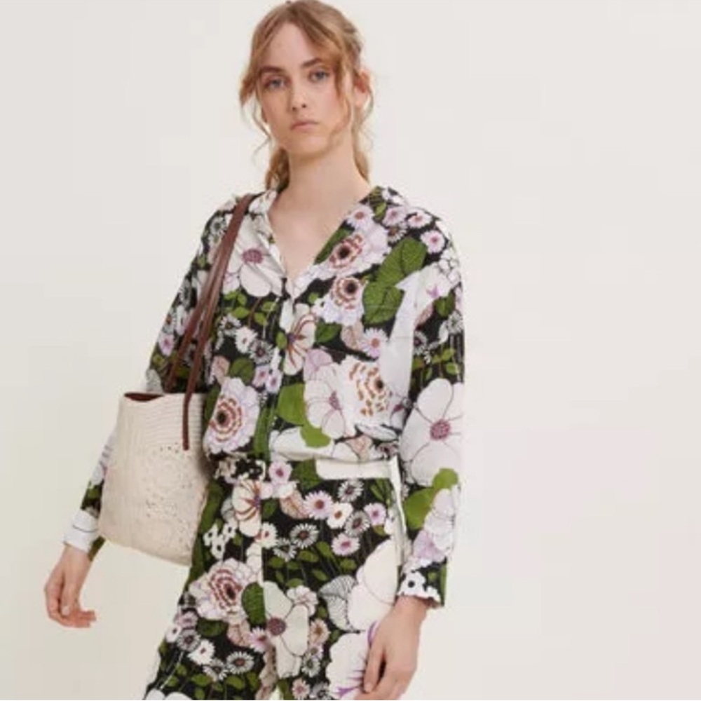 MAJE Coflower Floral-print Cotton-voile Shirt In Flower 70's Black - Picture 2 of 10